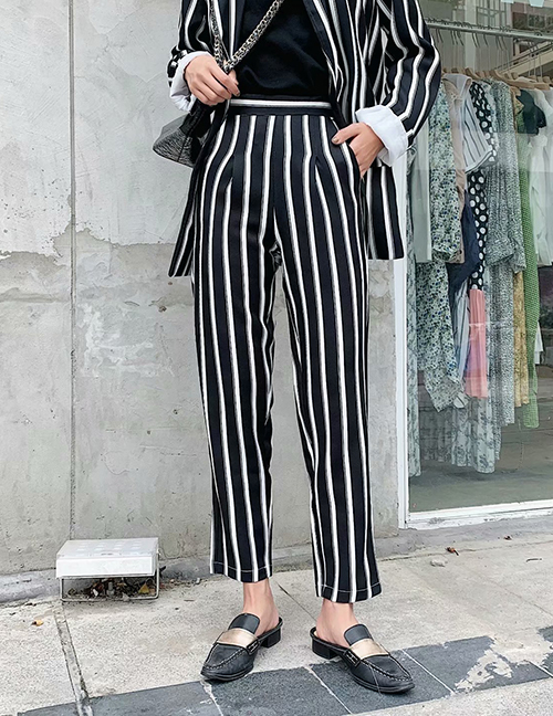 Fashion Black And White Striped Straight Pants