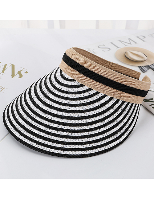 Fashion Black Striped Straw Empty Top Hat