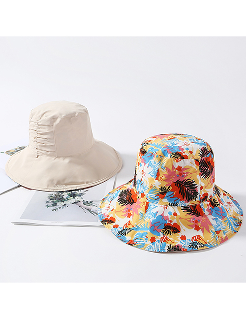 Fashion Beige Printed Double-sided Pleated Collapsible Basin Cap