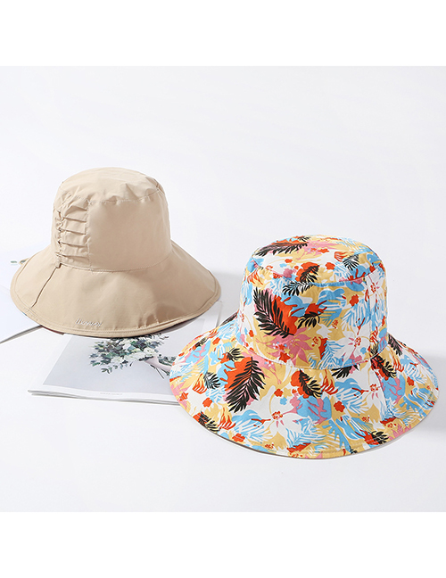 Fashion Khaki Printed Double-sided Pleated Collapsible Basin Cap