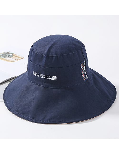 Fashion Navy Cotton Cloth Embroidery Letter Double-sided Basin Cap