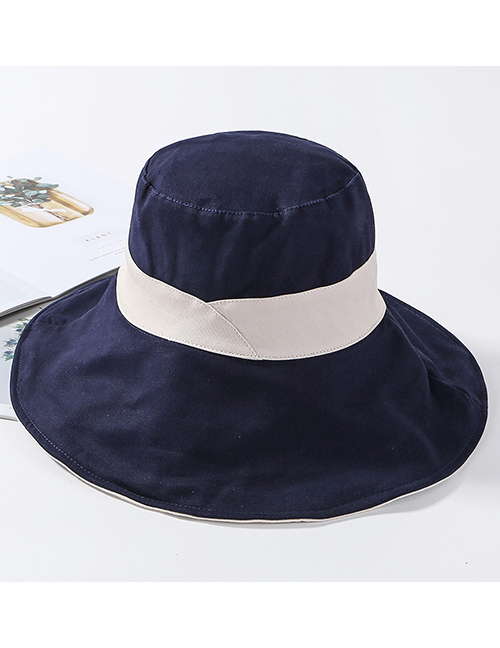 Fashion Navy Cotton Large Double-sided Color Matching Patch Fisherman Hat