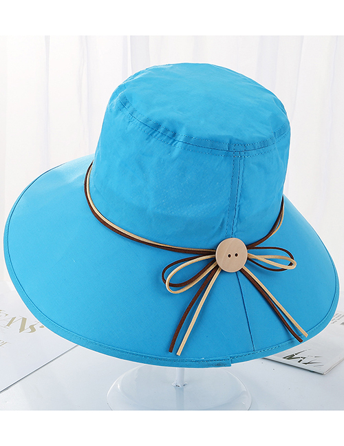 Fashion Blue Tethered Wooden Buckle Foldable Fisherman Hat