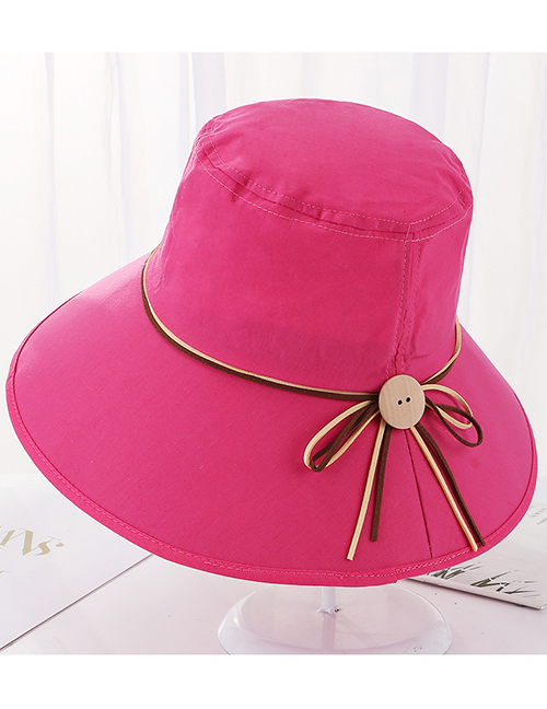 Fashion Rose Red Tethered Wooden Buckle Foldable Fisherman Hat