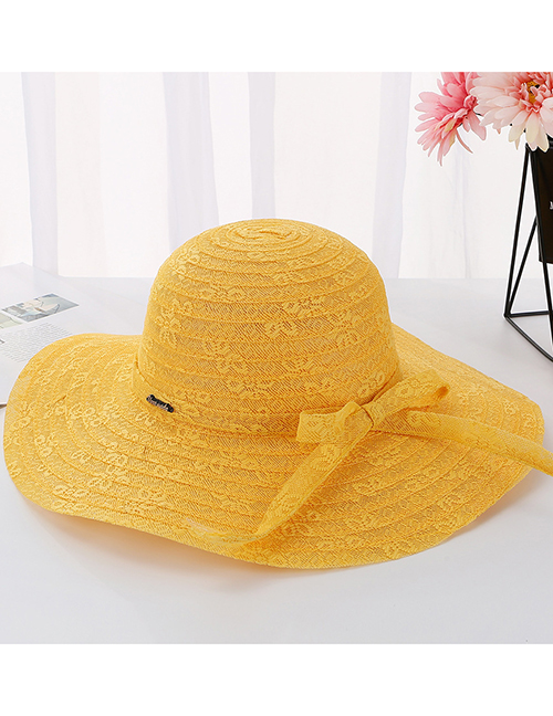 Fashion Mango Yellow Daxie Covered Iron Letters Double-layer Lace Fisherman Hat