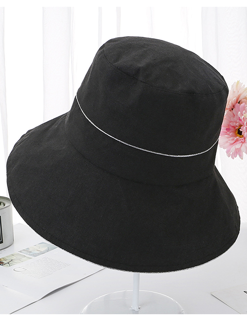 Fashion Black Silver Silk Edging Solid Color Fisherman Hat