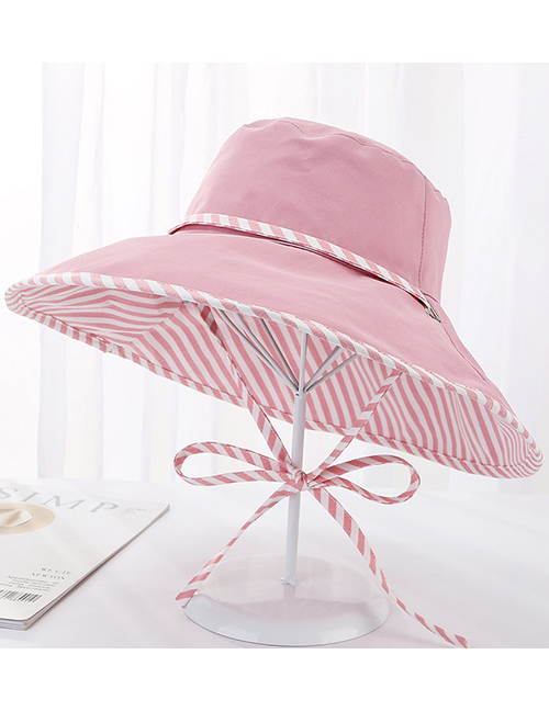 Fashion Pink Double-sided Cotton Full-length Striped Tether Sun Hat