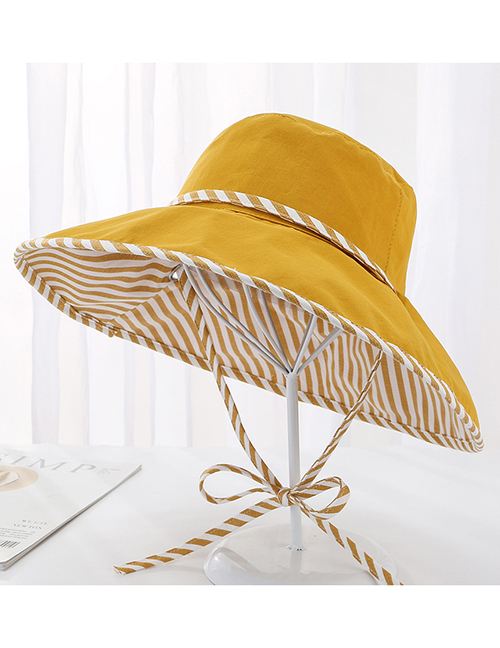 Fashion Yellow Double-sided Cotton Full-length Striped Tether Sun Hat
