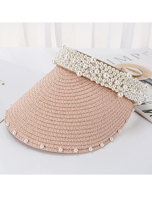 Fashion Pink Sewn Pearl Empty Straw Hat