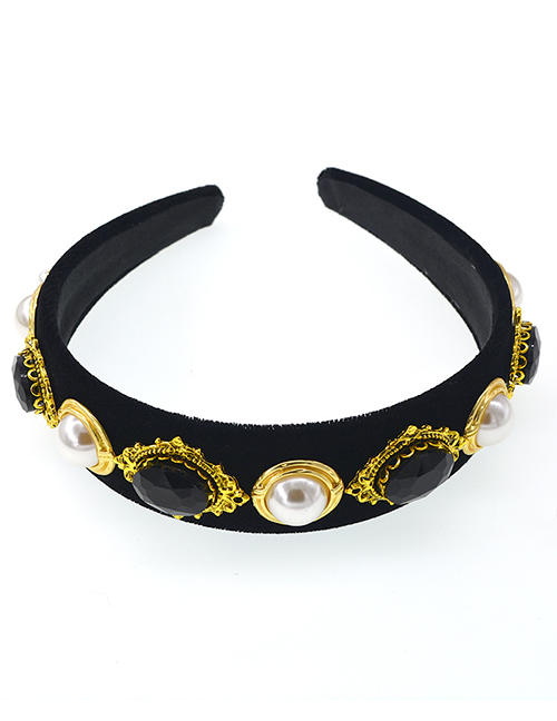 Fashion Black Full Diamond Pearl Headband
