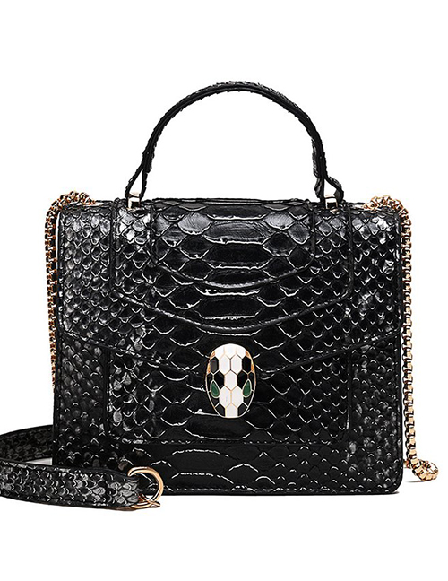 Fashion Contrast Black Snakeskin Pattern Bag