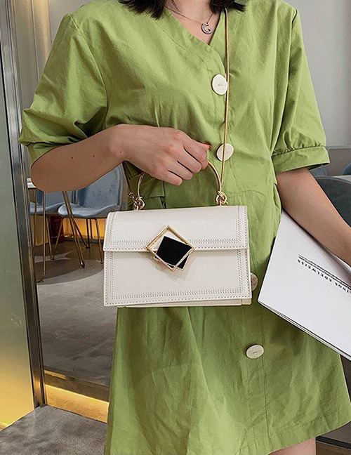 Fashion White Splicing Geometric Square Buckle One Shoulder Slung Handbag