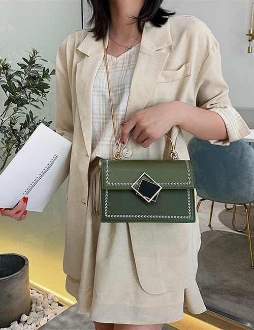 Fashion Green Splicing Geometric Square Buckle One Shoulder Slung Handbag