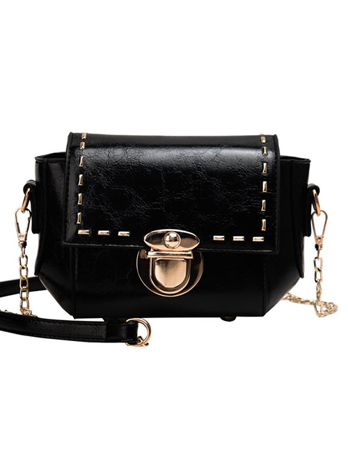 Fashion Black Rivet Lock Single Shoulder Messenger Bag