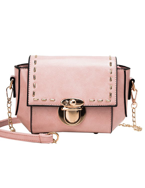 Fashion Pink Rivet Lock Single Shoulder Messenger Bag