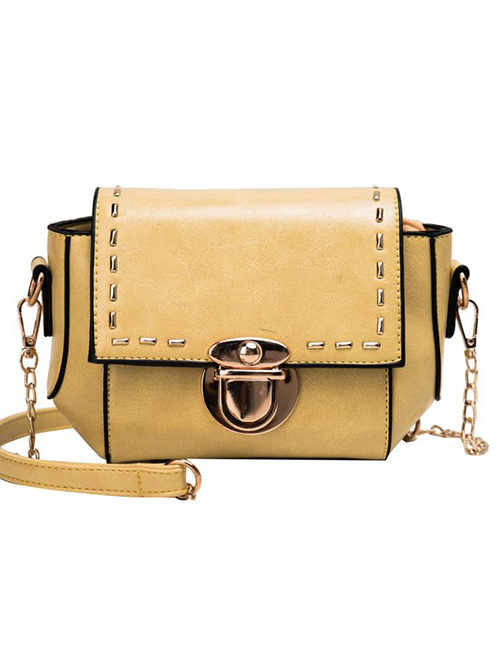 Fashion Yellow Rivet Lock Single Shoulder Messenger Bag