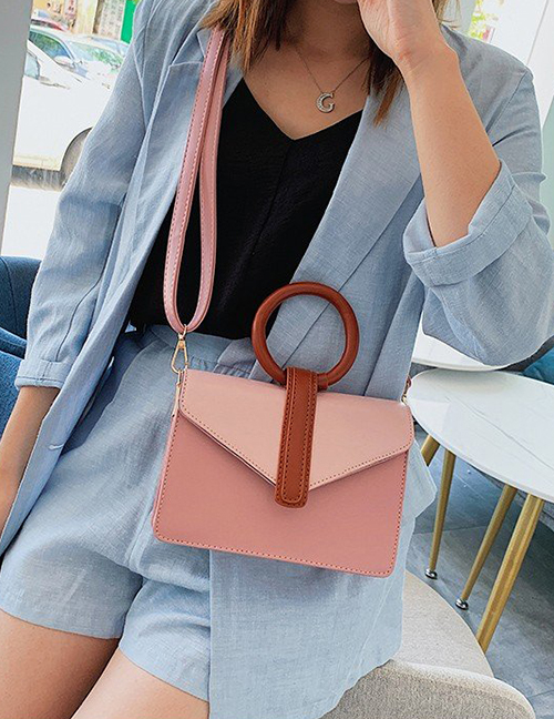 Fashion Pink Contrast Color Stitching Ring Shoulder Bag Shoulder Bag