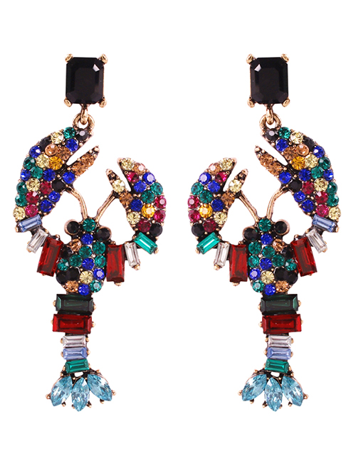 Fashion Color Alloy Diamond Lobster Stud Earrings