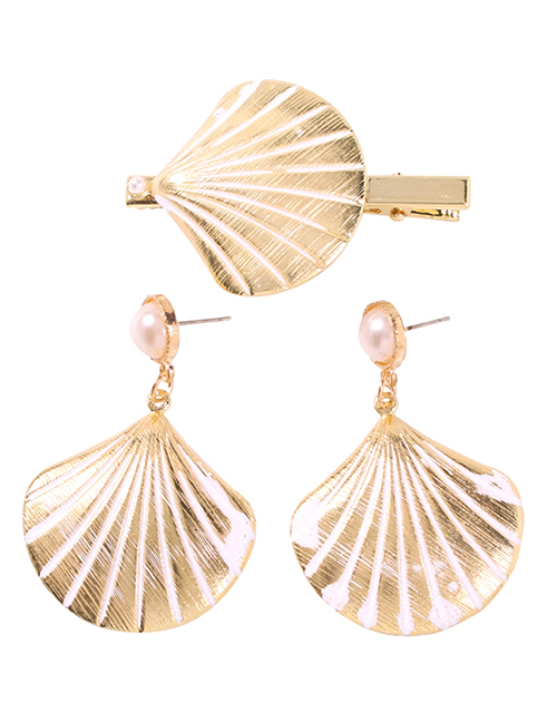 Fashion Shell Set Alloy Spray Painted Starfish Pearl Hairpin Earrings Set