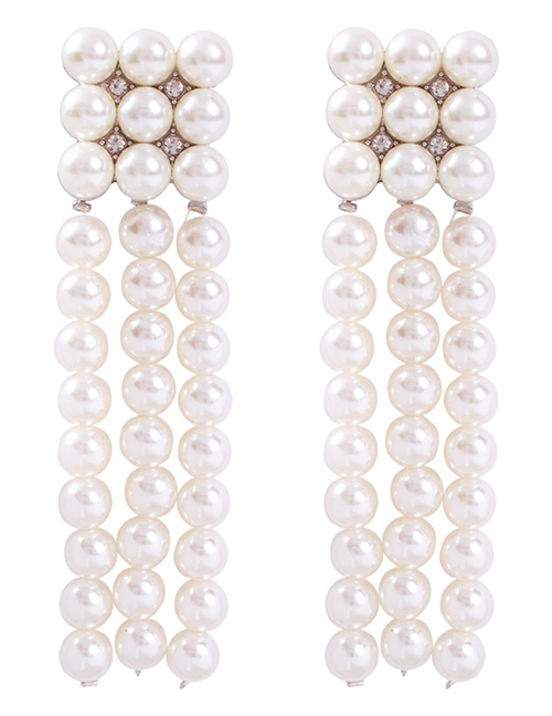 Fashion Pearl White Alloy Square Diamond Stud Earrings