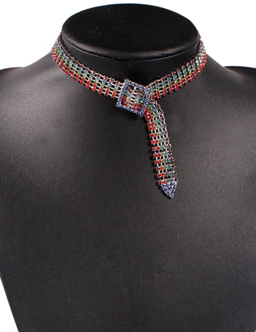 Fashion Color Alloy Belt Buckle Diamond Necklace