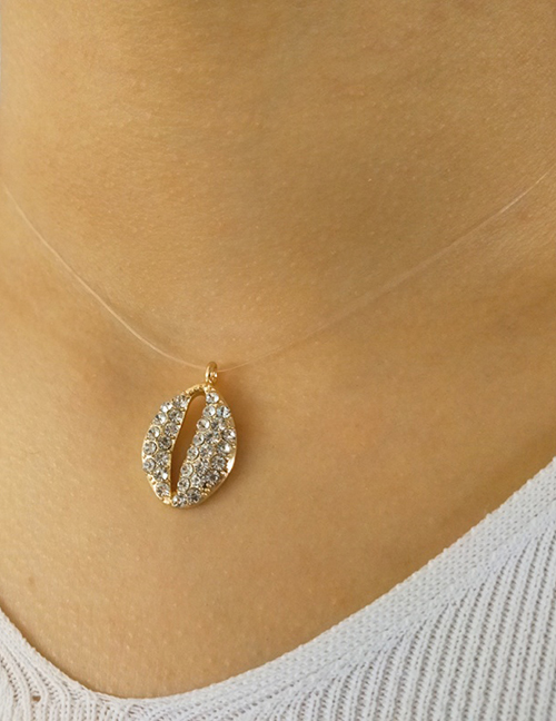 Fashion Golden White Diamond Alloy Shell With Diamond Line Necklace