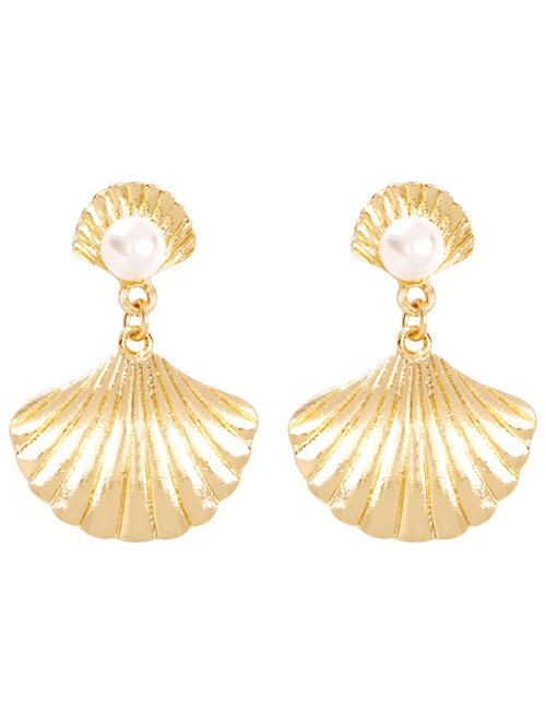 Fashion Golden Shell Alloy Hollow Relief Earrings