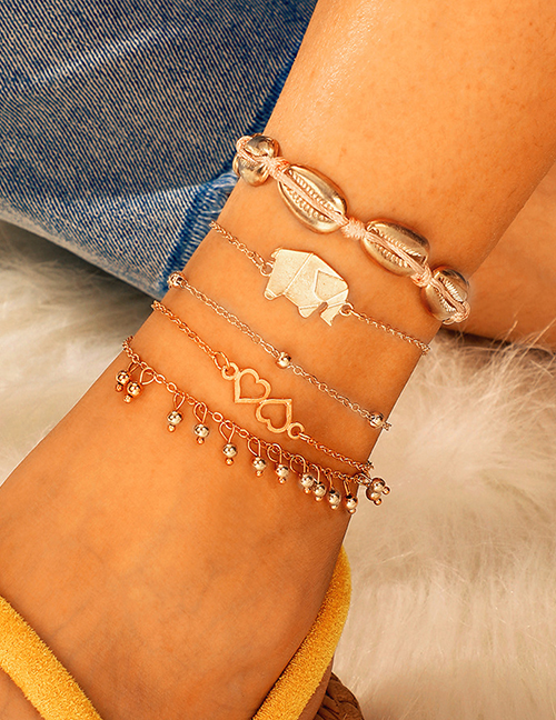 Fashion Gold Alloy Fringed Elephant 缕 Hollow Shell 5 Layer Anklet