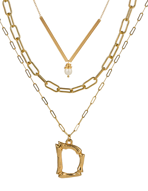 Fashion D Gold Letter Natural Pearl Multi-layer Necklace