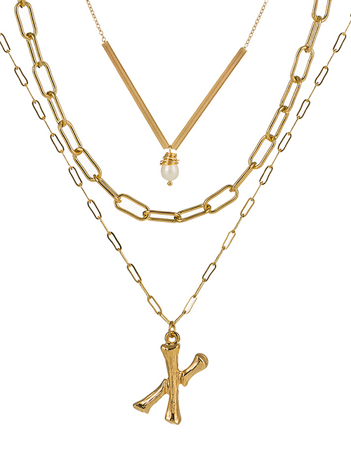 Fashion X Gold Letter Natural Pearl Multi-layer Necklace