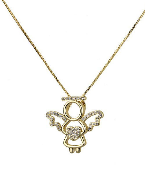 Fashion Gold Heart With A Halo Angel Copper Plated Zirconium Necklace