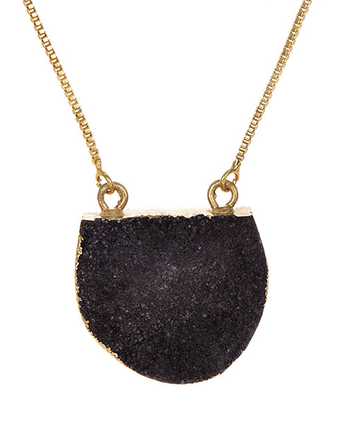 Fashion Black Copper Natural Stone Geometric Necklace