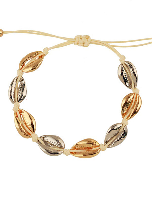 Fashion Khaki Line + Small Color Mixing Alloy Shell Weave Bracelet