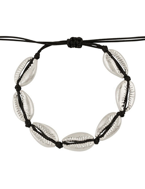 Fashion Black Line + Large Sand Silver Alloy Shell Weave Bracelet