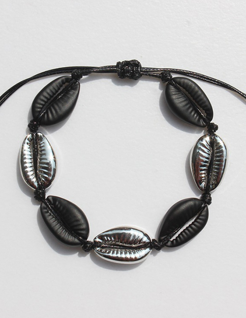 Fashion Black + Silver Alloy Woven Shell Bracelet