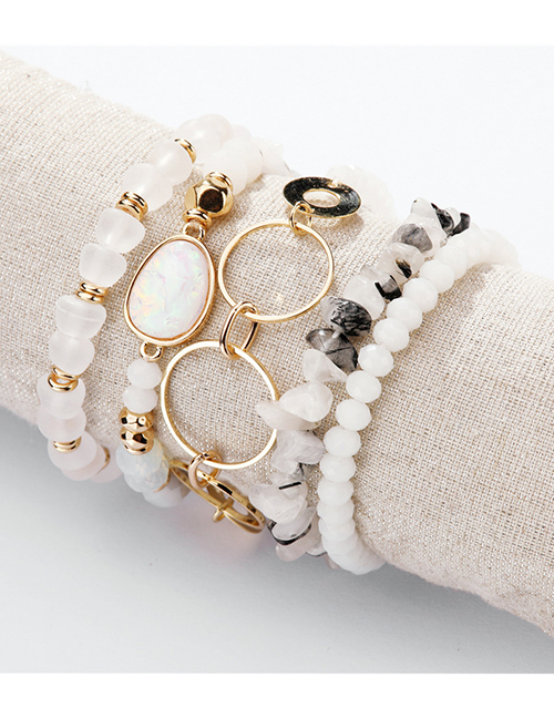 Fashion White Natural Edging Stone Crystal Beads Circle Gravel Multi-layer Bracelet 5 Pieces