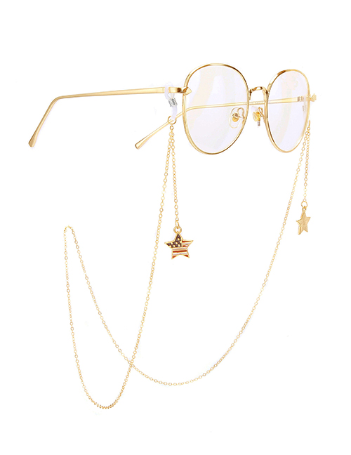 Fashion Gold Non-slip Metal Five-star Flag Glasses Chain