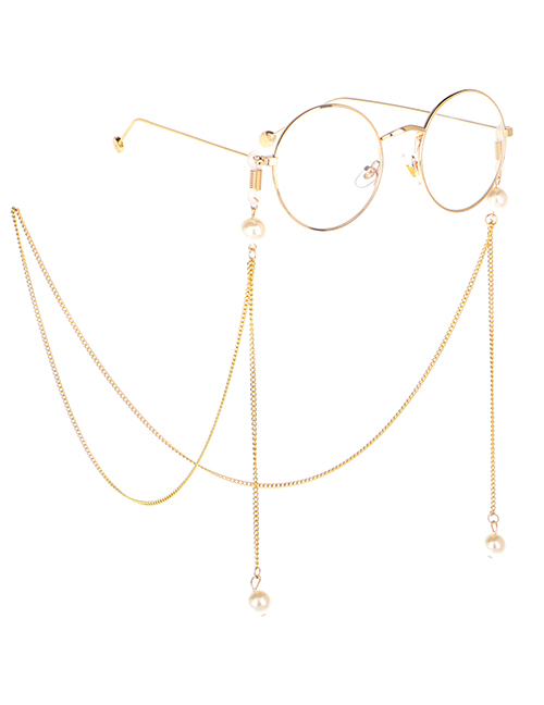 Fashion Gold Metal Round Large Frame Pearl Chain Glasses Chain