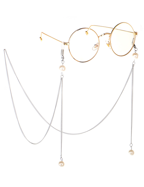 Fashion Silver Metal Round Large Frame Pearl Chain Glasses Chain