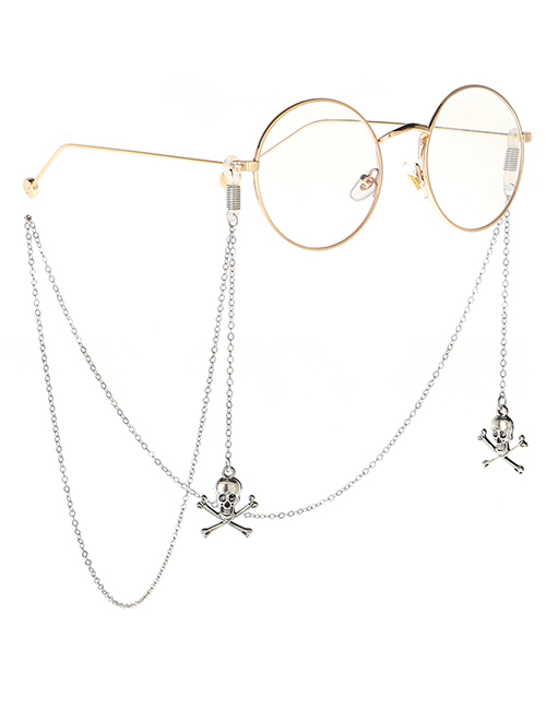 Fashion Silver 骷髅 Cross Glasses Chain