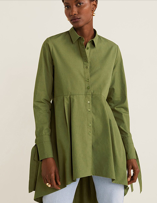Fashion Green Cotton Short Front And Long Shirt