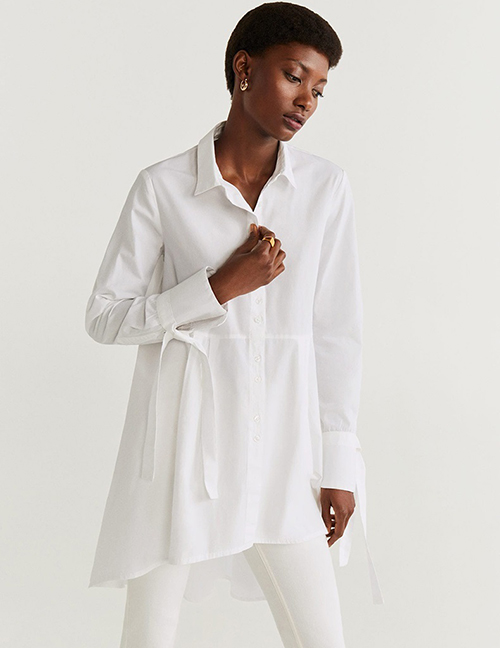 Fashion White Cotton Short Front And Long Shirt