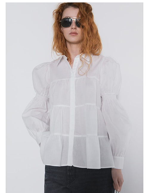 Fashion White Pleated Stitching Shirt