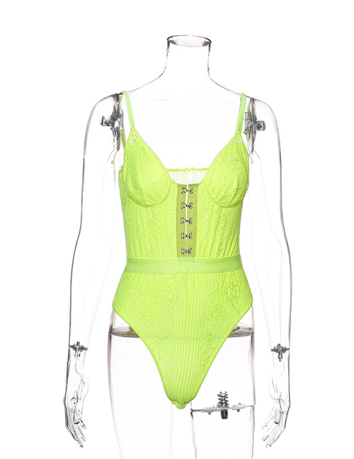 Fashion Fluorescent Green Lace Double Layer Jumpsuit