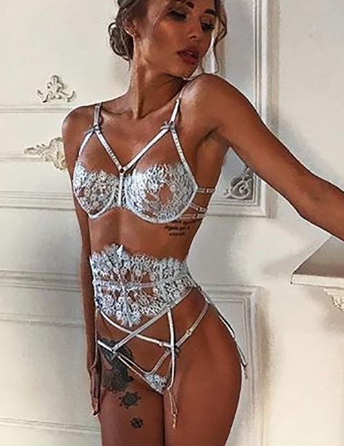 Fashion White Cross-band Lace Lingerie Set Of Two