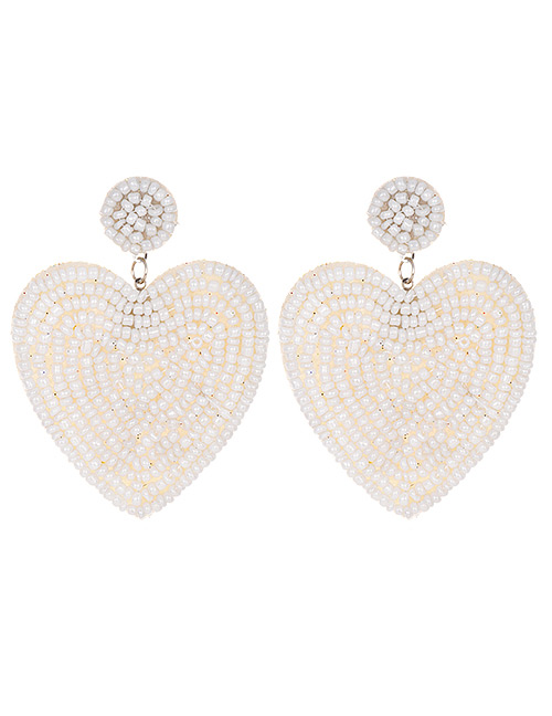 Fashion Creamy-white Felt Cloth Rice Beads Love Earrings