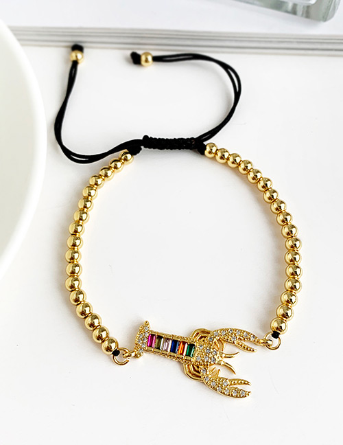 Fashion Gold Copper Inlaid Zircon Beaded Prawns Bracelet