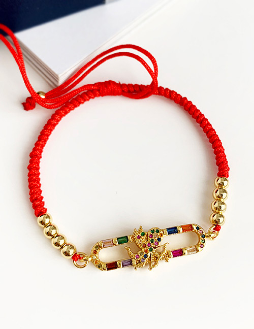 Fashion Red Copper Inlaid Zircon Braided String Beaded Angel Bracelet