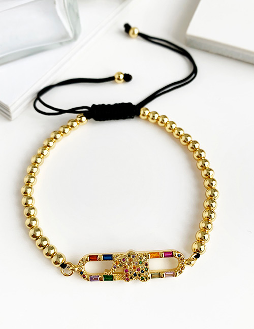 Fashion Gold Copper Inlaid Zircon Beaded Elephant Bracelet