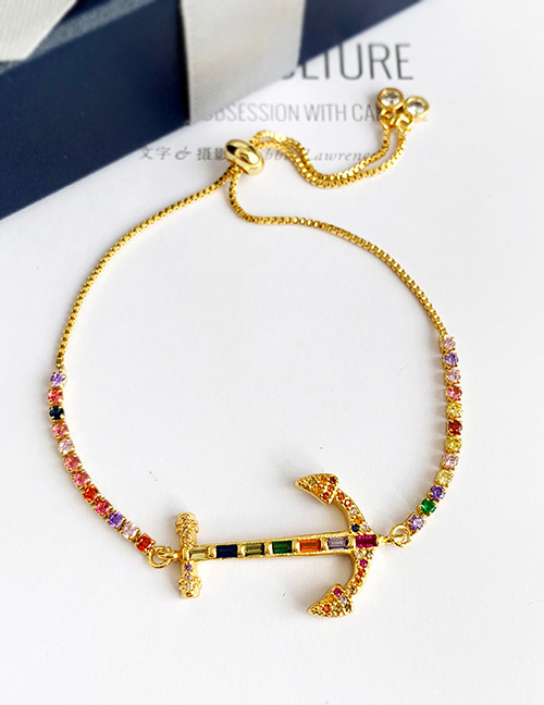 Fashion Gold Copper Inlaid Zircon Anchor Bracelet